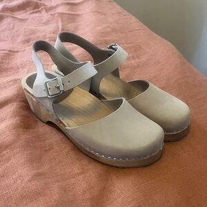Swedish Beige Leather Clogs